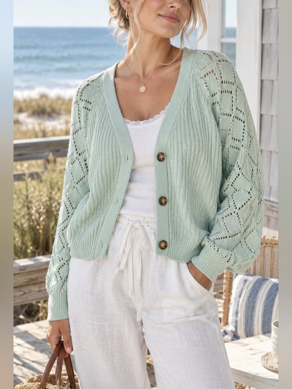 Ricki’s Light Mint Open-Knit Button Cardigan Sweater size XXL